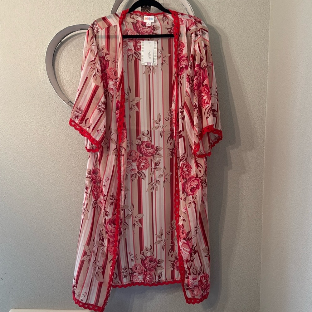 Lularoe Floral Striped Chloe with Red Accents